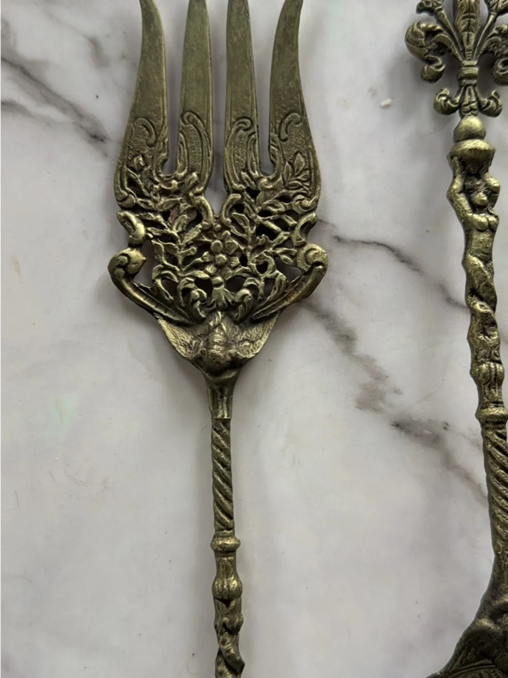 Antique-Style Brass Carving Serving Fork - Gold Tone